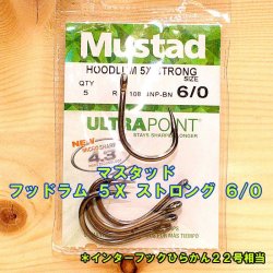 画像1: Mustad（マスタッド） フッドラム ５Ｘ ストロング ６/０ ５本入 インターフックひらかん２２号相当