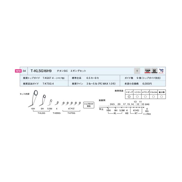 画像1: Fuji 富士工業 Ｔ-ＫＬＳＧ１６Ｈ９ チタンSiC エギングセット